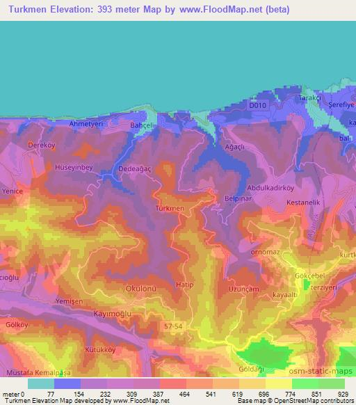 Turkmen,Turkey Elevation Map