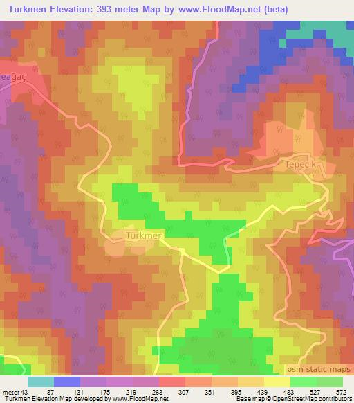 Turkmen,Turkey Elevation Map