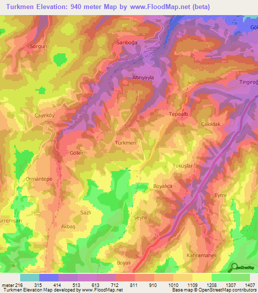 Turkmen,Turkey Elevation Map