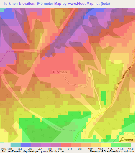 Turkmen,Turkey Elevation Map