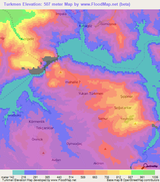 Turkmen,Turkey Elevation Map