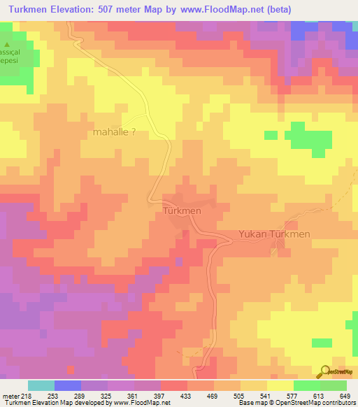 Turkmen,Turkey Elevation Map