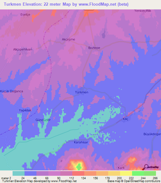 Turkmen,Turkey Elevation Map