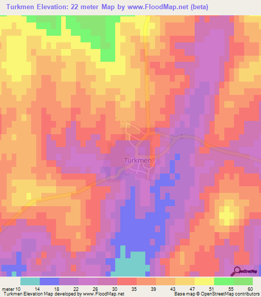 Turkmen,Turkey Elevation Map