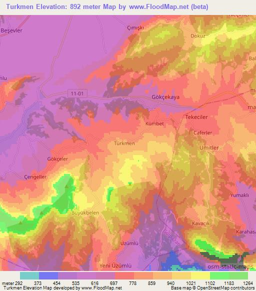 Turkmen,Turkey Elevation Map