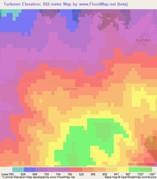 Turkmen,Turkey Elevation Map