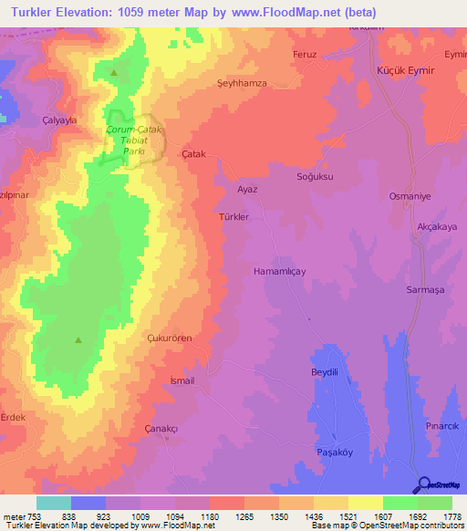 Turkler,Turkey Elevation Map