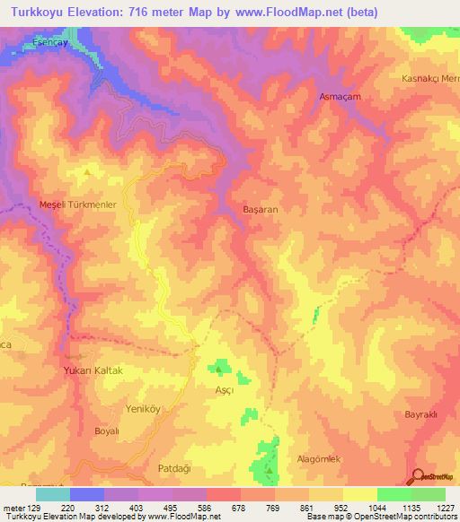 Turkkoyu,Turkey Elevation Map