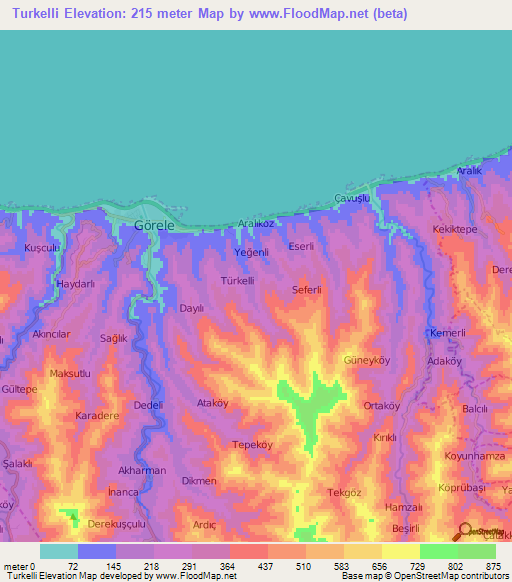 Turkelli,Turkey Elevation Map