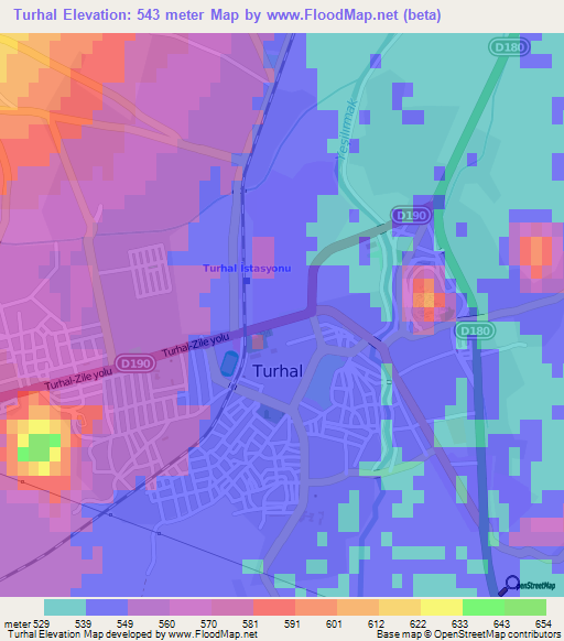 Turhal,Turkey Elevation Map