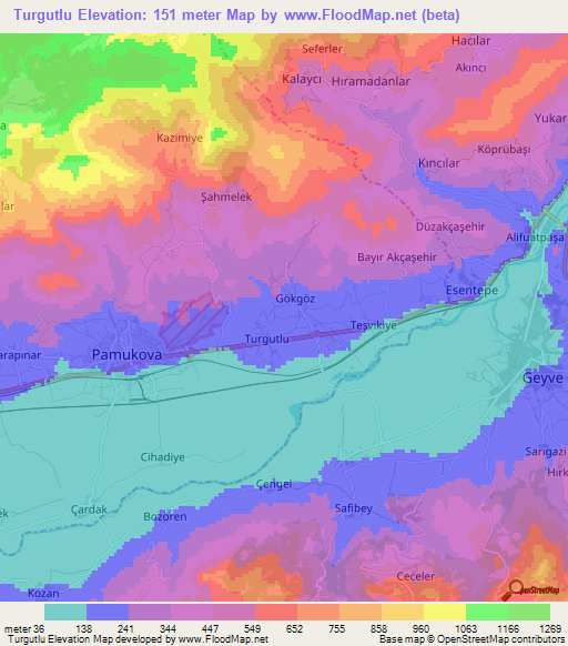 Turgutlu,Turkey Elevation Map