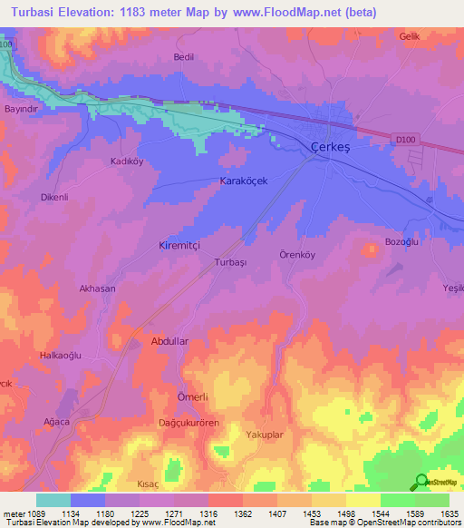 Turbasi,Turkey Elevation Map