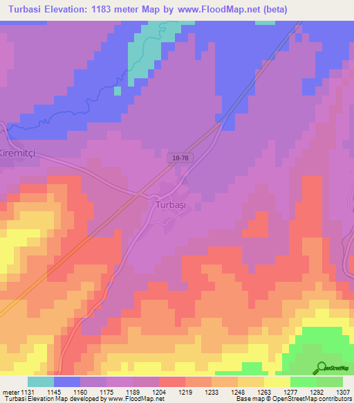 Turbasi,Turkey Elevation Map