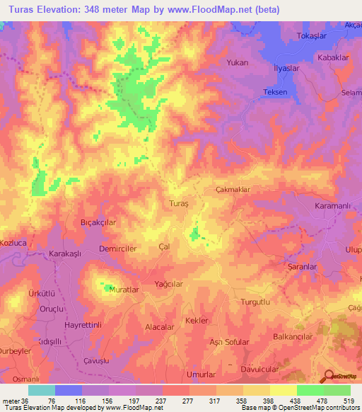 Turas,Turkey Elevation Map