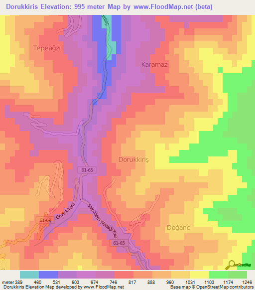 Dorukkiris,Turkey Elevation Map