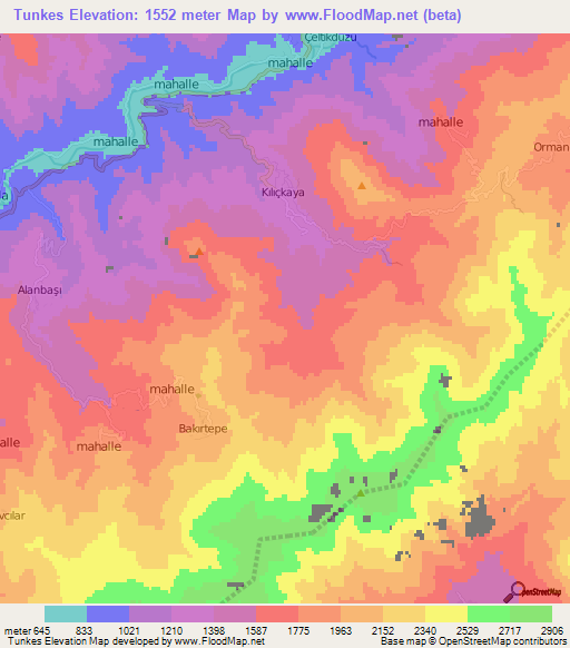 Tunkes,Turkey Elevation Map