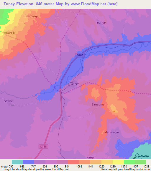 Tuney,Turkey Elevation Map