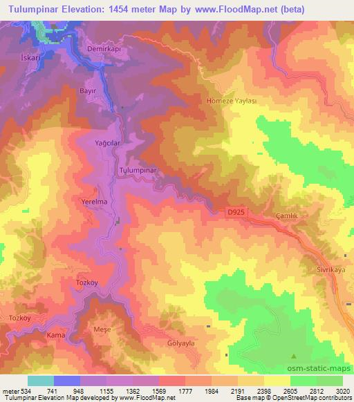 Tulumpinar,Turkey Elevation Map