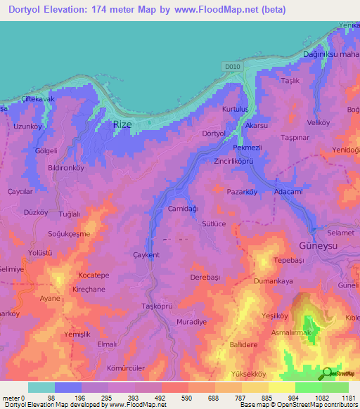 Dortyol,Turkey Elevation Map