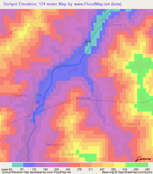 Dortyol,Turkey Elevation Map