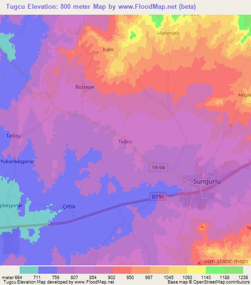 Tugcu,Turkey Elevation Map