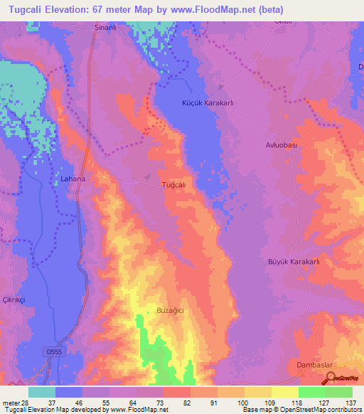 Tugcali,Turkey Elevation Map