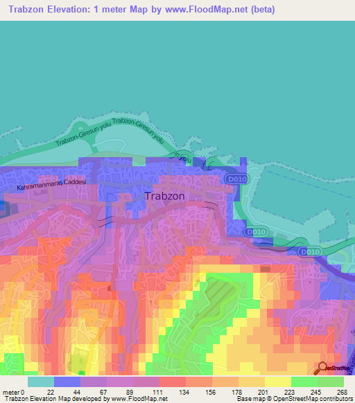 Trabzon,Turkey Elevation Map