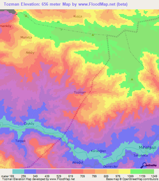 Tozman,Turkey Elevation Map