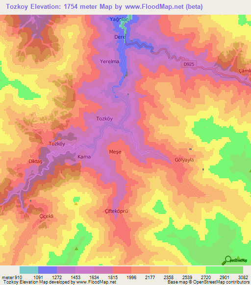 Tozkoy,Turkey Elevation Map