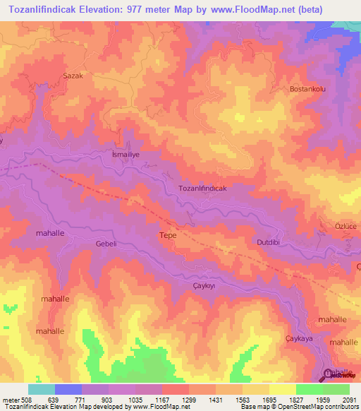 Tozanlifindicak,Turkey Elevation Map