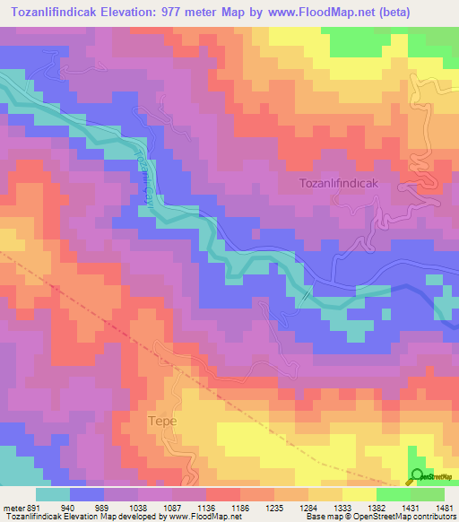 Tozanlifindicak,Turkey Elevation Map