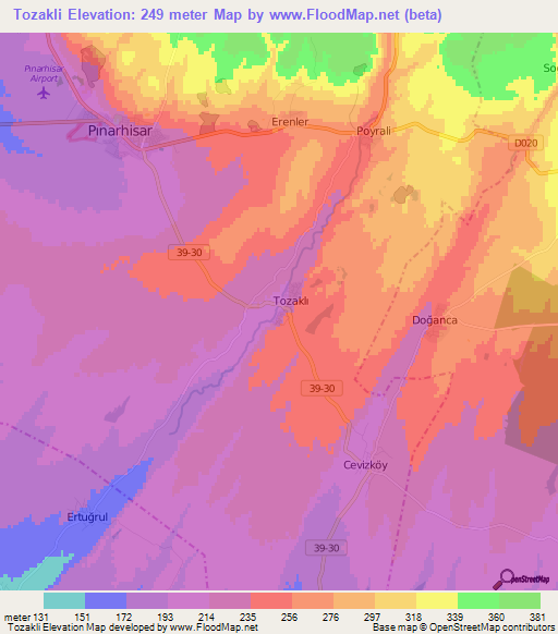 Tozakli,Turkey Elevation Map