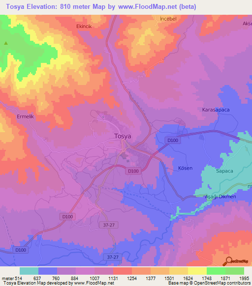 Tosya,Turkey Elevation Map