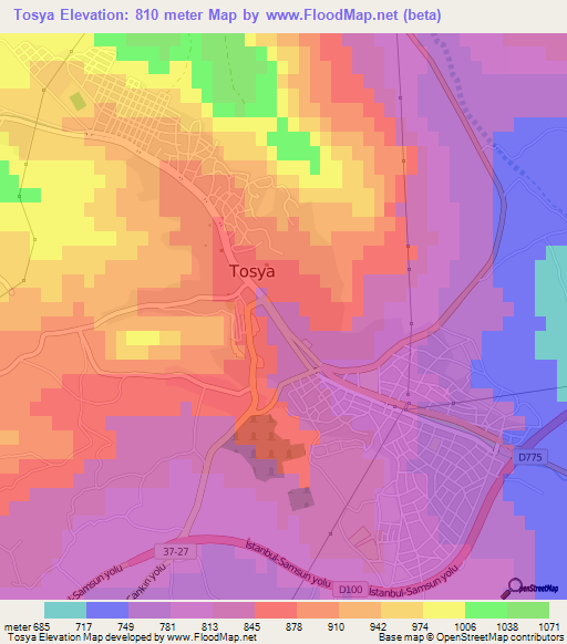 Tosya,Turkey Elevation Map