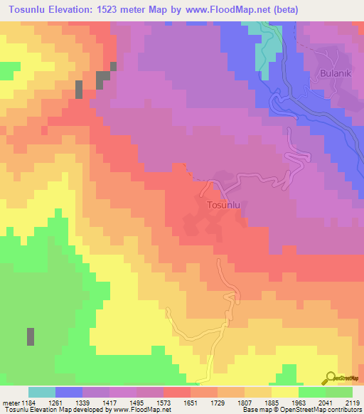 Tosunlu,Turkey Elevation Map