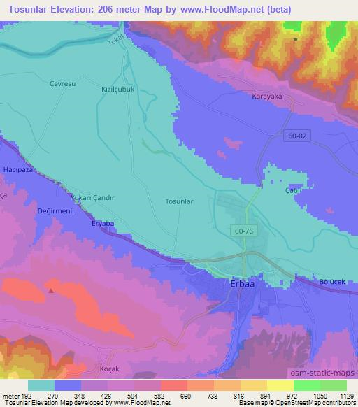 Tosunlar,Turkey Elevation Map