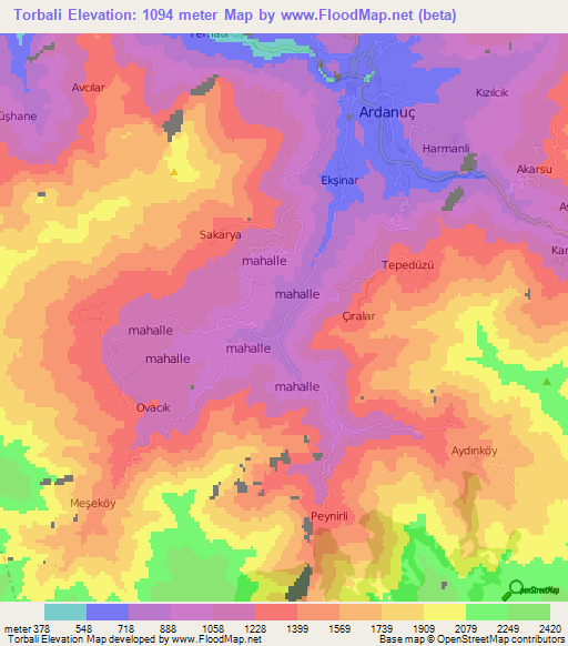 Torbali,Turkey Elevation Map