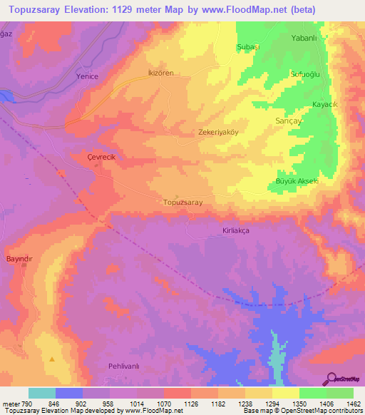 Topuzsaray,Turkey Elevation Map