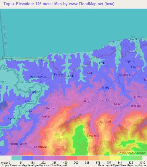 Topuz,Turkey Elevation Map