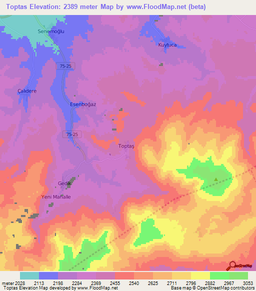 Toptas,Turkey Elevation Map