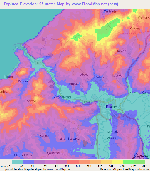 Topluca,Turkey Elevation Map