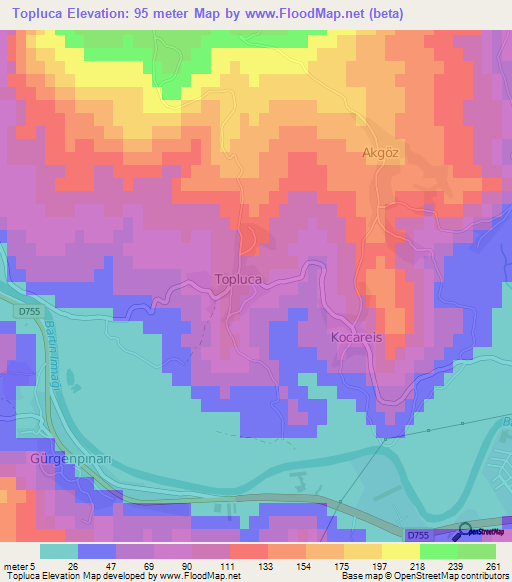 Topluca,Turkey Elevation Map