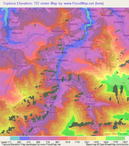 Topluca,Turkey Elevation Map