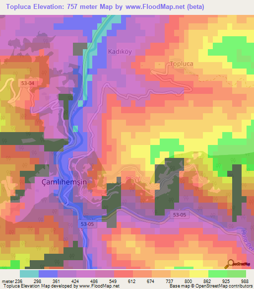 Topluca,Turkey Elevation Map