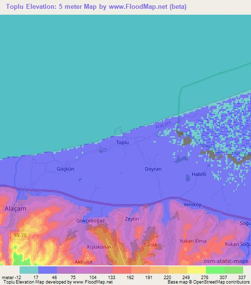 Toplu,Turkey Elevation Map