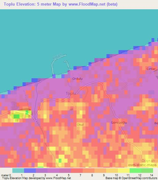 Toplu,Turkey Elevation Map