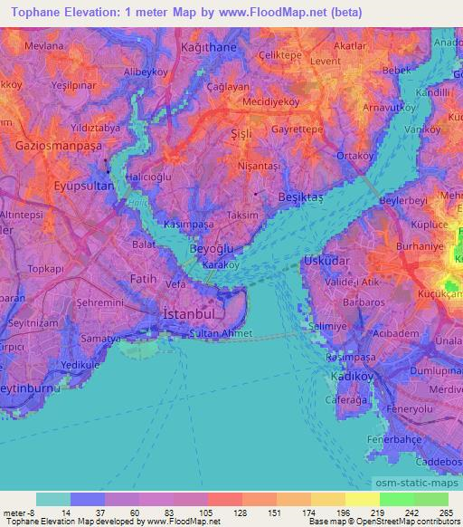 Tophane,Turkey Elevation Map