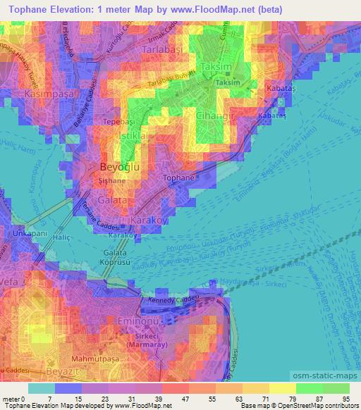 Tophane,Turkey Elevation Map