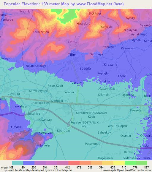 Topcular,Turkey Elevation Map