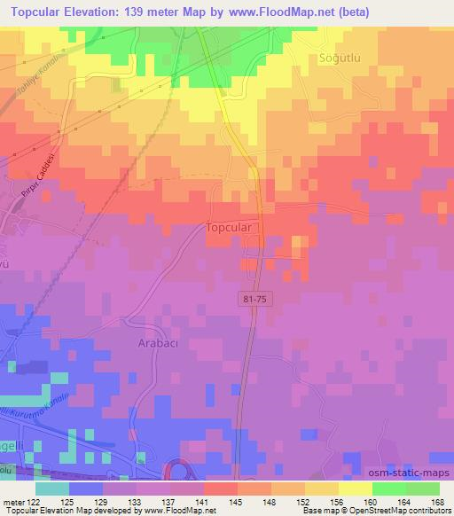 Topcular,Turkey Elevation Map